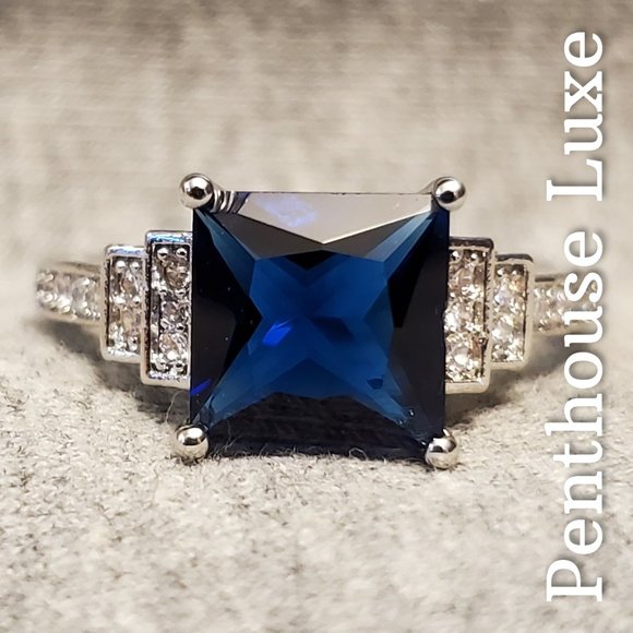 Blue Sapphire Micro Paved Silver Ring (Size:6) 💙 - Picture 1 of 6